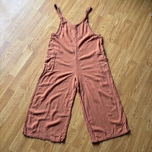 Hunter & Brown terracotta linen blend jumpsuit overalls wide leg relaxed fit S
